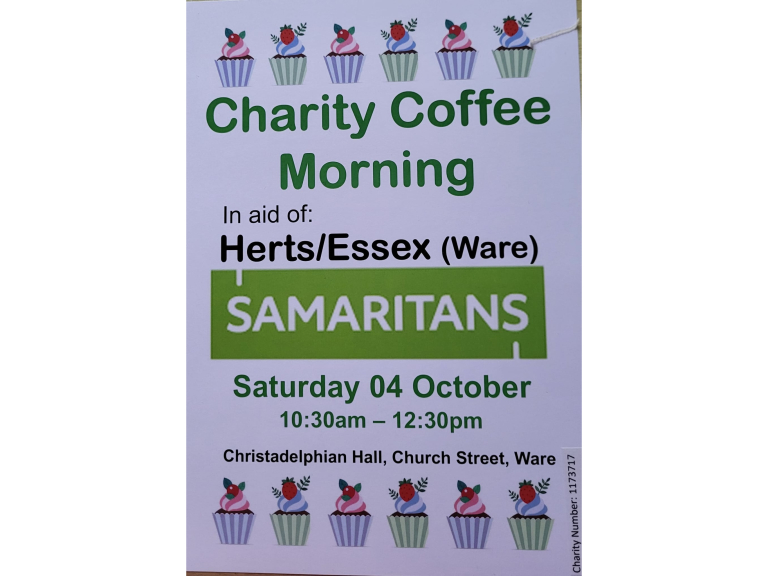 Charity Coffee Morning in aid of Herts/Essex (Ware) Samaritans