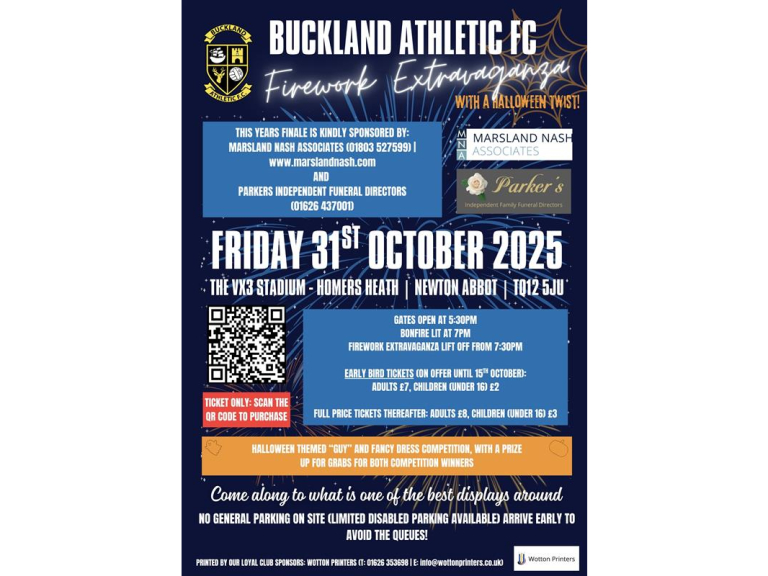Buckland Athletic Football Club - Fireworks Extravaganza 2025