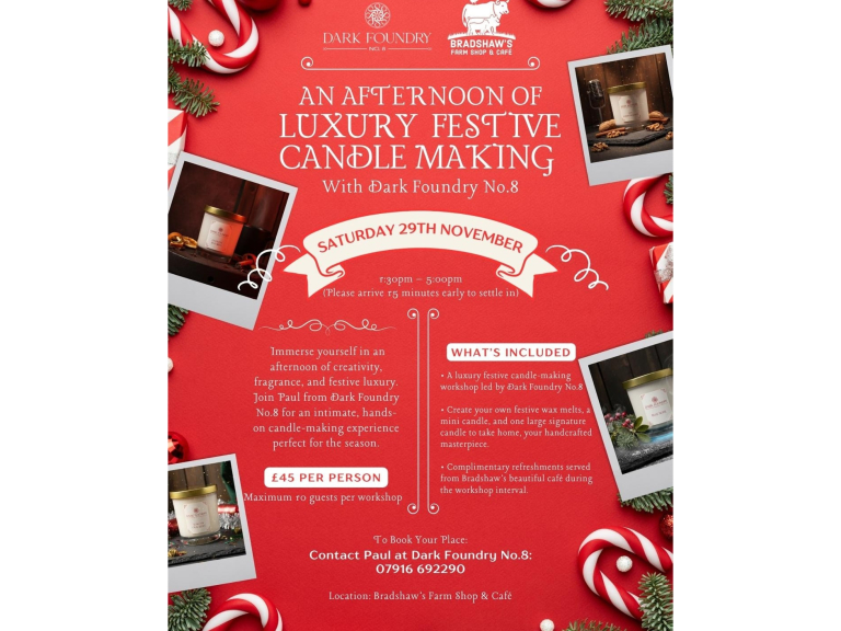 Luxury Festive Candle Making Event with Dark Foundry No8 and Bradshaw's Farm Shop and Cafe in Lichfield