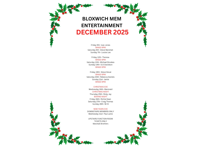 December Entertainment at Bloxwich Memorial Club 🎄🕺💃