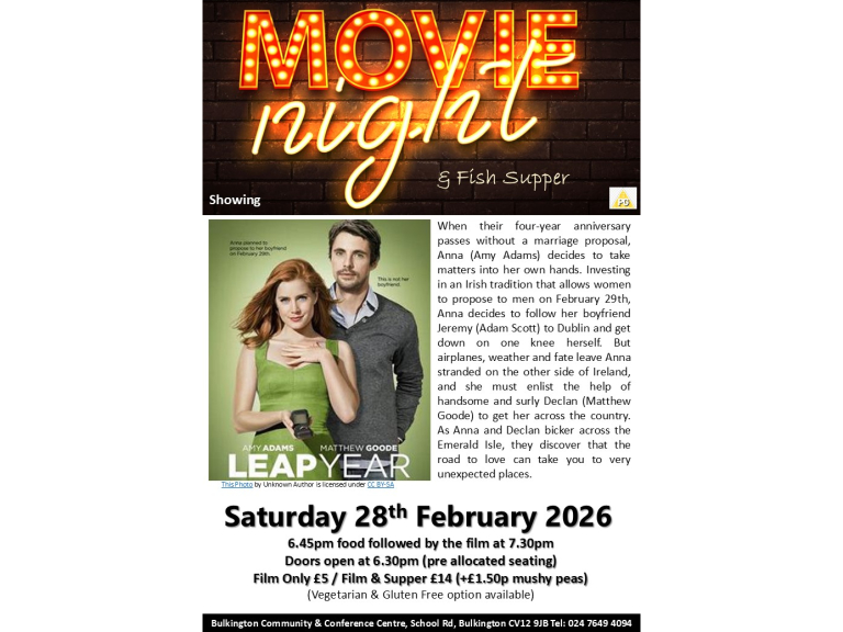Film Night and Fish Supper showing 'Leap Year'