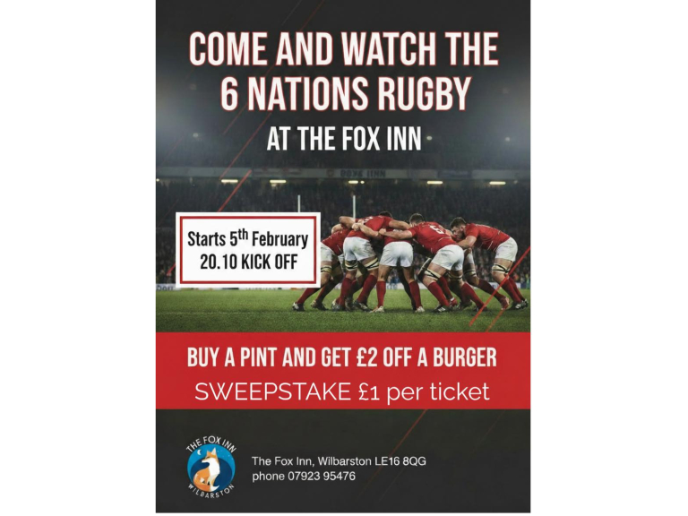 Watch Six Nations Rugby at The Fox Inn, Wilbarston