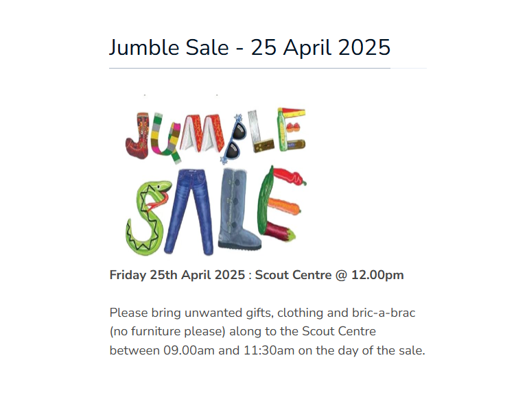 1st Claygate Scouts Jumble Sale  - 25th April 2025