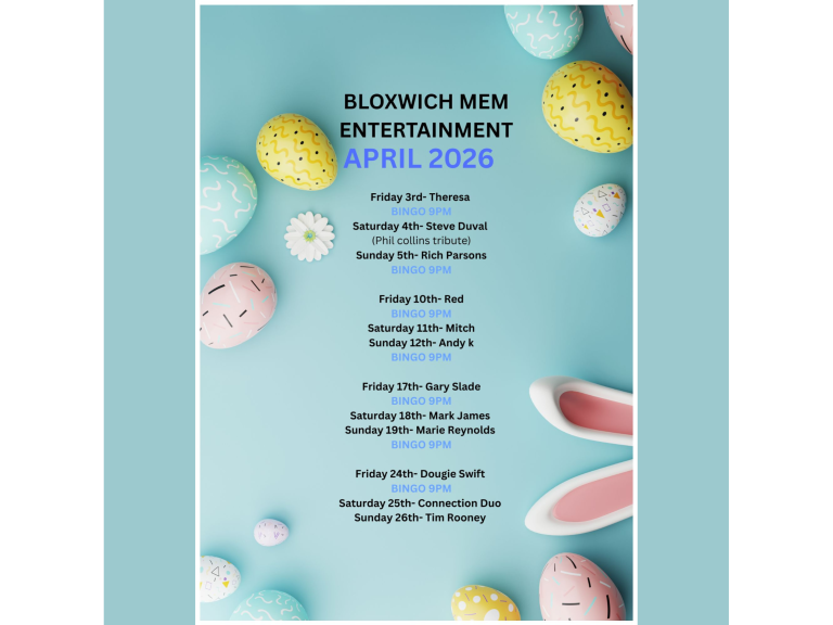 APRIL ENTERTAINMENT AT BLOXWICH MEMORIAL CLUB, WALSALL 🎉