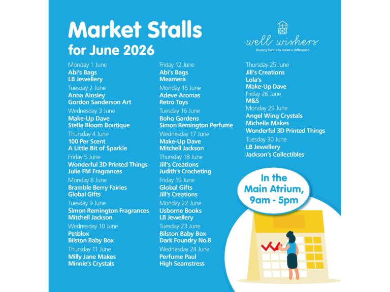 Well Wishers Charity Market Stalls for June 