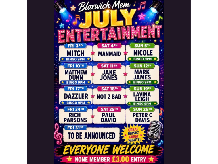 🎉🕺 July Entertainment at Bloxwich Memorial Club 💃🎶