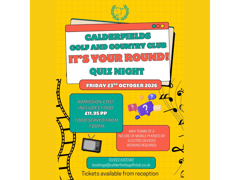 🧠🍻 It's Your Round Quiz Night at Calderfields Golf & Country Club! 🍻🧠