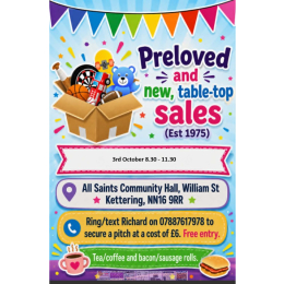 Table Top Sale at All Saints Community Hall.