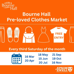 #Pre-Loved Clothes #Market at Bourne Hall #Ewell @BourneHallEwell – stalls available