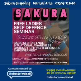 Free Ladies’ Self Defence & Self Protection Seminar with Sakura Grappling Walsall