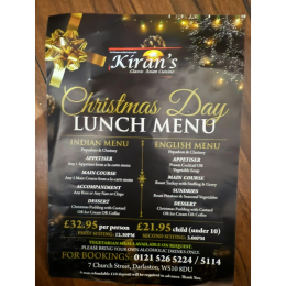 Christmas Day Lunch Menu at Kiran's Balti Darlaston