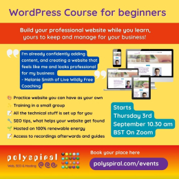 WordPress Course for Beginners, with a practice website you can make your own – September