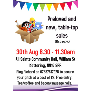 Table Top Sale at All Saints Community Hall.