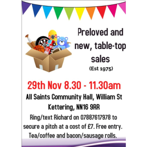 Table Top Sale at All Saints Community Hall.
