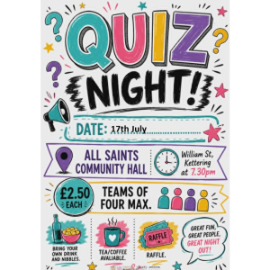 Fun Quiz Night at All Saints Community Hall.