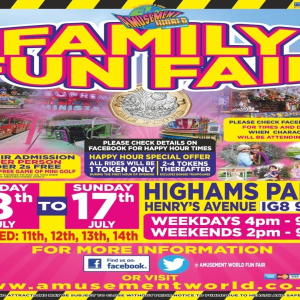 WOODFORD FAMILY FUNFAIR | HIGHAMS PARK | HENRYS AVENUE | IG8 9RB | Open Friday 8th July
