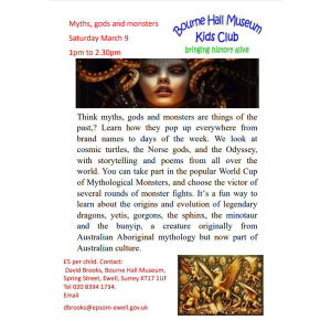 Bourne Hall Kids Museum Club – Myths, Gods & Monsters @Bournehallewell #horriblehistory