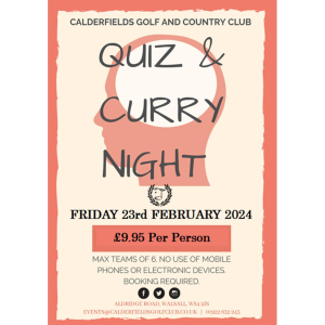 Quiz & Curry Night at Calderfields Golf & Country Club