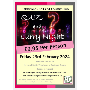 Quiz and Curry Night at Calderfields Golf and Country Club