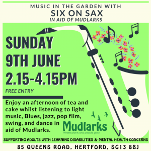 Music in the garden with "Six on Sax" in aid of Mudlarks.