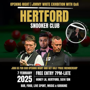 Jimmy White exhibition at Hertford Snooker Club opening night