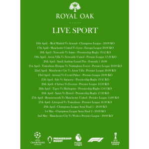 The Royal Oak Pub Naseby  🏉 ⚽️ Live Sport at Your Local This Month 🏉 ⚽️