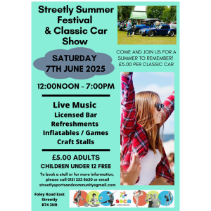 Streetly Summer Festival & Classic Car Show – Saturday 7th June 2025