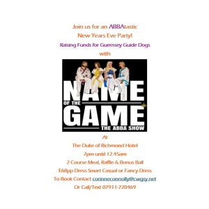 Let's Have an ABBAtastic New Years Eve raising funds for Guernsey Guide Dogs