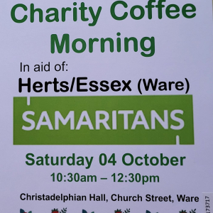 Charity Coffee Morning in aid of Herts/Essex (Ware) Samaritans