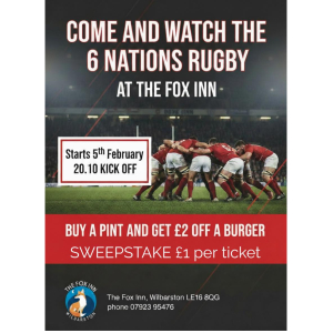 Watch Six Nations Rugby at The Fox Inn, Wilbarston