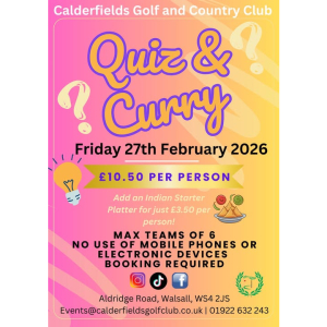Quiz & Curry Night at Calderfields Golf & Country Club