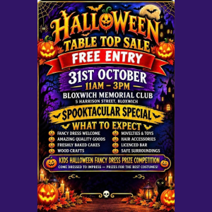 🎃👻 Spooktacular Halloween Table Top Sale at Bloxwich Memorial Club!👻🎃