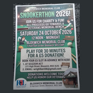 🎱 🇬🇧 12 Hour Snookerthon For Veterans at Bloxwich Memorial Club 🇬🇧 🎱