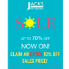 NOW 'Up to 70% + 10% Off SALE at Jacks For Women!