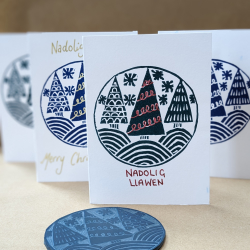 Argraffu Leino Cerdyn Nadolig / Lino Printed Christmas Cards