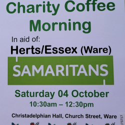 Charity Coffee Morning in aid of Herts/Essex (Ware) Samaritans