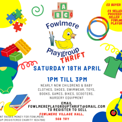 Fowlmere Playgroup Thrift - Nearly new children's and baby sale