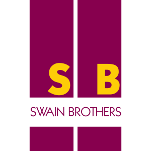 Logo of Swain Brothers Double Glazing with yellow SB initials on maroon background, Eastbourne