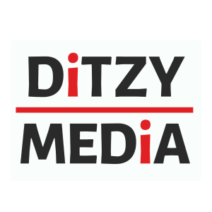 Logo of Ditzy Media with bold black and red text and underline, Eastbourne