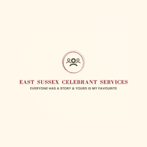 Logo of East Sussex Celebrant Services with icon of three people and the tagline “Everyone has a story & yours is my favourite”