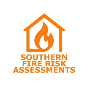 Logo of Southern Fire Risk Assessment with flame and house icon, Eastbourne
