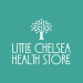 Logo of Little Chelsea Health Store with white tree graphic on teal background, Eastbourne