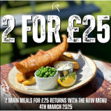 2 main meals for just £25 every Tuesday to Thursday! at The White Horse.