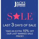 LAST 3 DAYS - NOW EXTRA 10% OFF LAST SALES PRICE AT JACKS FOR WOMEN! 