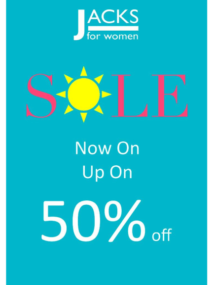 SUMMER SALE NOW 50% at JACKS FOR WOMEN!