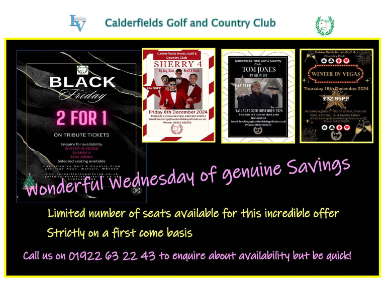 Black Friday Tribute Night Deals at Calderfields Golf & Country Club