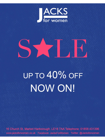 Up to 40% Sale NOW ON at JACKS for WOMEN