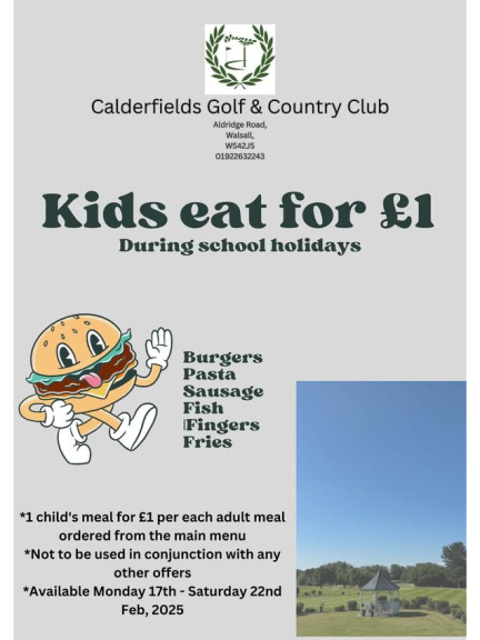 Kids eat for £1 this Half Term at Calderfields Golf & Country Club