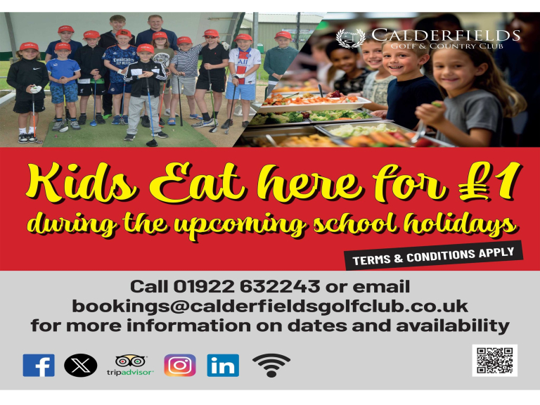 Kids eat for £1 during the Summer Holidays at Calderfields Golf & Country Club