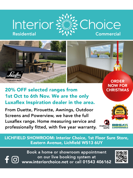 Save 20% on Luxaflex Blinds, Awnings & Automated Window Treatments with Interior Choice Lichfield